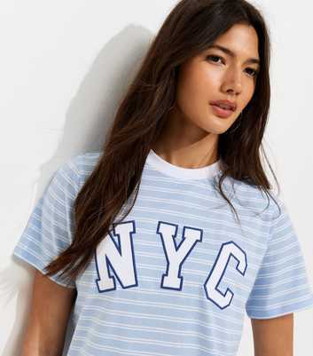 Blue Cotton Striped NYC Relaxed Fit T-Shirt