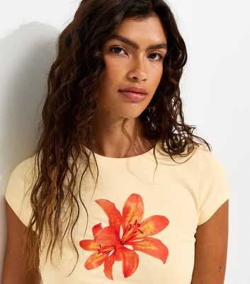 Light Yellow Cotton Rich Tiger Lily Print Baby Tee T-Shirt
