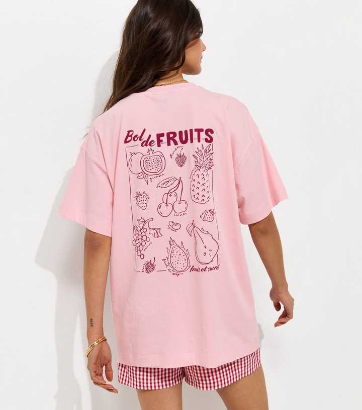 Light Pink Cotton Fruit Print Oversized T-Shirt