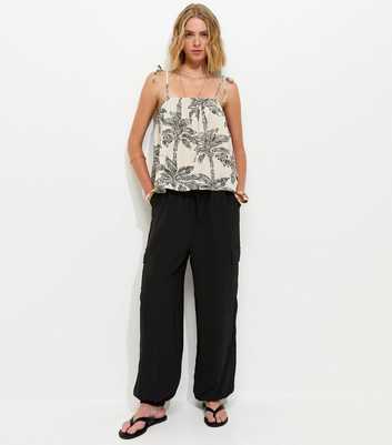 Black Cargo Style Cuffed Trousers