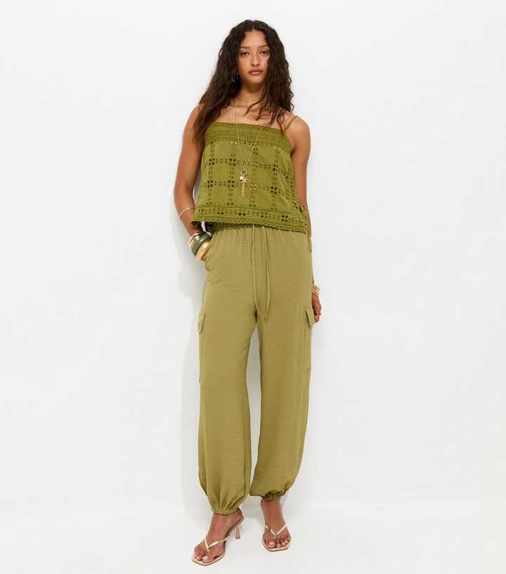 Light Khaki Cargo Style Cuffed Trousers