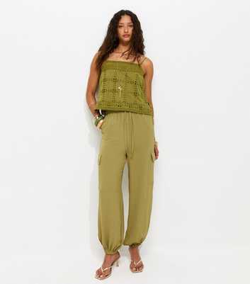 Light Khaki Cargo Style Cuffed Trousers