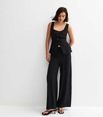 Black Drawstring Waist Wide Leg Trousers