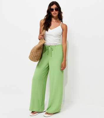 Light Green Drawstring Waist Wide Leg Trousers