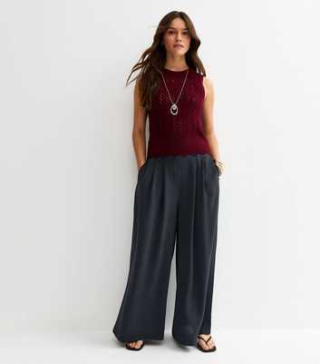 Petite Navy Tailored Wide Leg Trousers