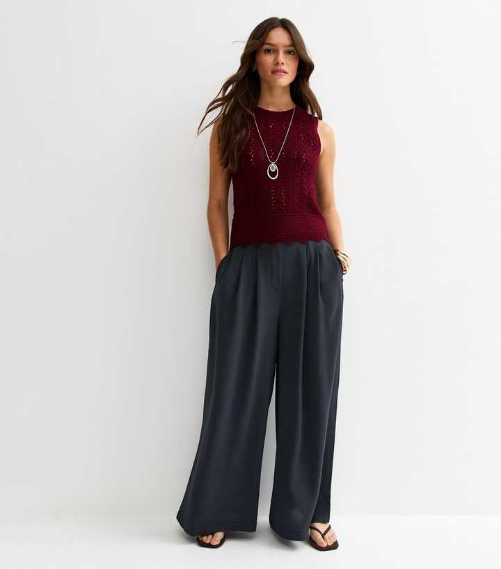 Petite Navy Tailored Wide Leg Trousers