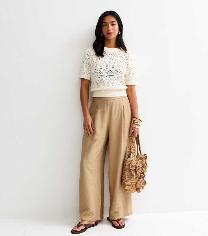 Petite Stone Pull On Wide Leg Trousers