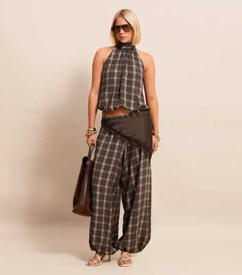 Brown Check Cuffed Leg Trousers