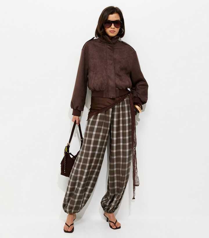 Brown Check Cuffed Leg Trousers