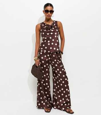 Red Satin Spot Print Wide Leg Palazzo Trousers