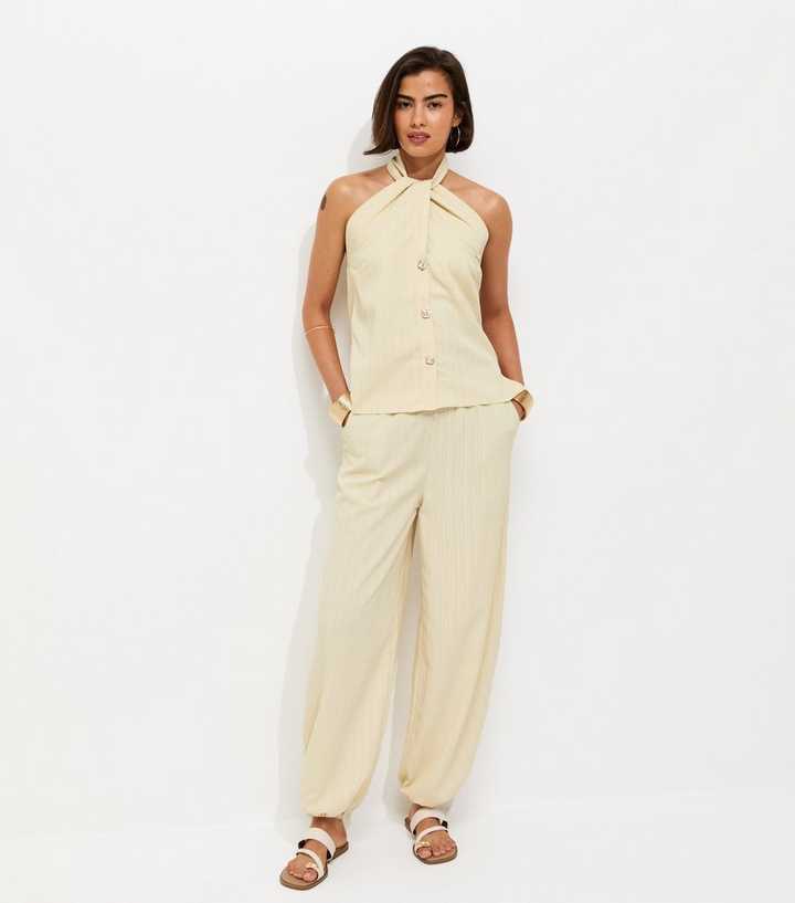 Stone Crinkle Texture Cuffed Trousers