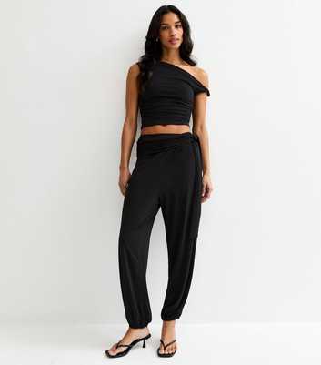 Black Tie Waist Tapered Trousers