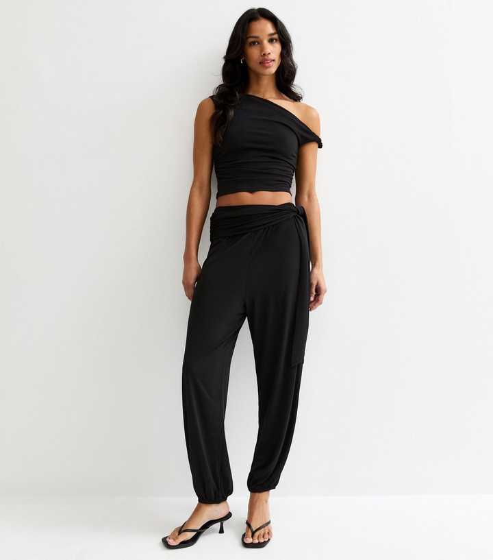Black Tie Waist Tapered Trousers