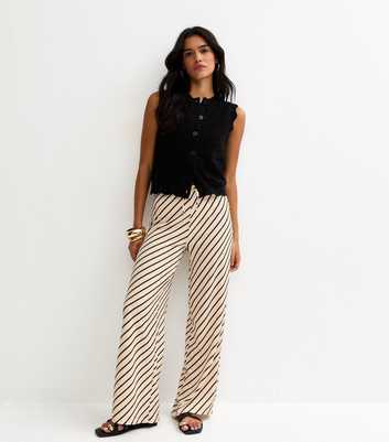 Black Striped Crinkled Wide Leg Trousers