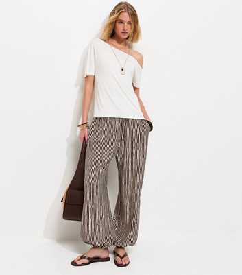 Brown Striped Tapered Cuff Trousers