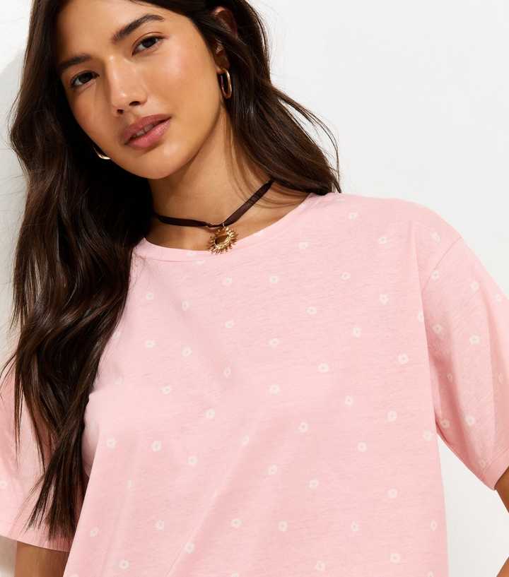 Pink Ditsy Floral Print T-Shirt