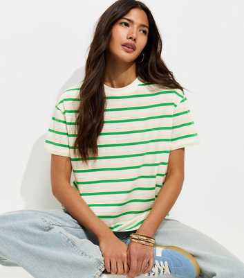 Green Cotton Striped Boxy T-Shirt