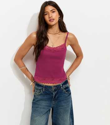 Light Burgundy Cotton Rich Lace Trim Cami Top
