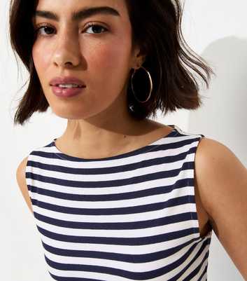 Blue Striped Cotton Rich Slash Neck Vest