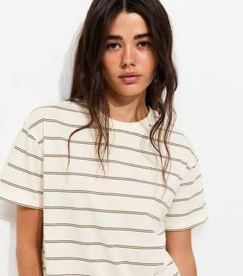 Cream Cotton Striped Short Sleeve T-Shirt