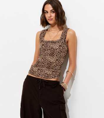 Brown Leopard Print Square Neck Vest Top