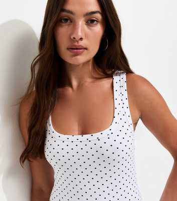 White Polka Dot Square Neck Vest Top