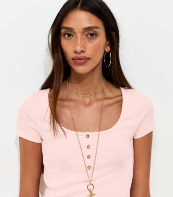 Light Pink Short Sleeve Ribbed Henley Tee
