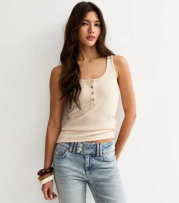 Cream Henley Button Front Vest Top
