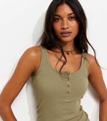 Light Khaki Henley Button Front Vest Top
