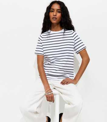 Premium White and Black Heavyweight Cotton Striped T-Shirt