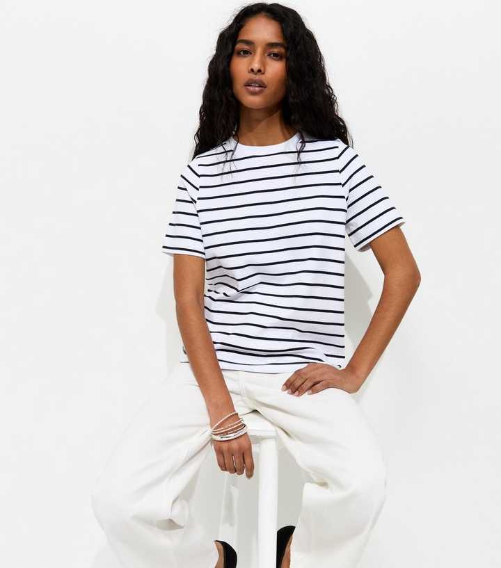 Premium White and Black Heavyweight Cotton Striped T-Shirt
