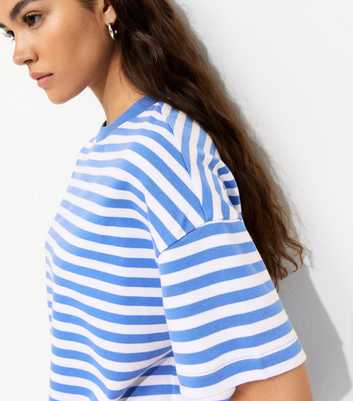 Premium Blue Heavyweight Striped Cotton T-Shirt