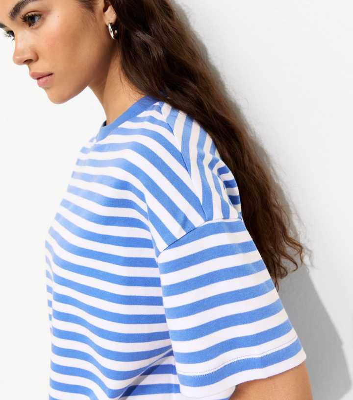Premium Blue Heavyweight Striped Cotton T-Shirt