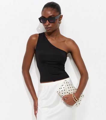 Black Slinky One Shoulder Top | New Look