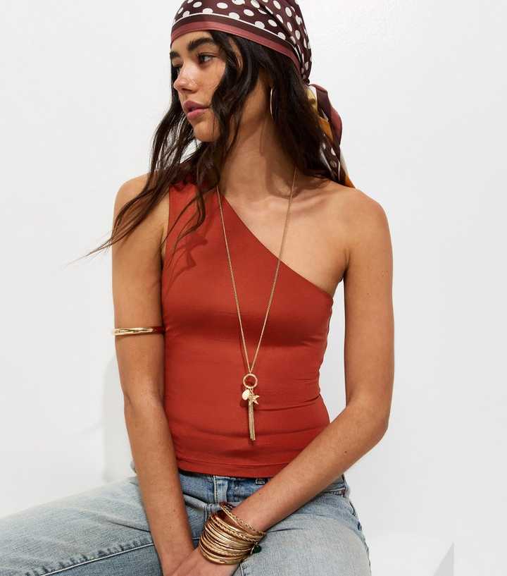 Dark Red Slinky One Shoulder Top