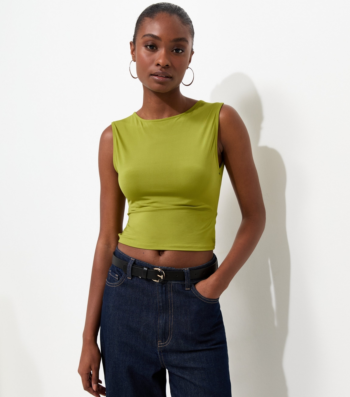 Women's Bright Green Twisted Open Back Slinky Sleeveless Top New Look