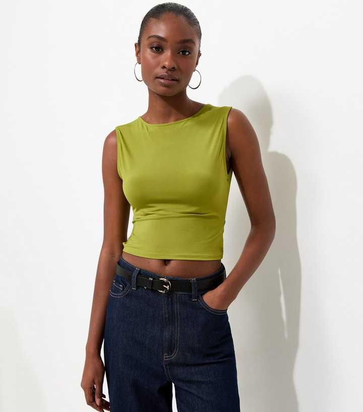 Bright Green Twisted Open Back Sleeveless Top