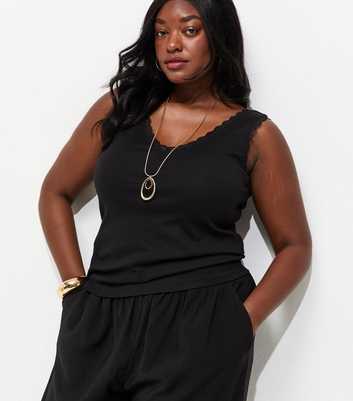 Curves Black Lace Trim Vest Top