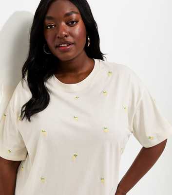 Curves Cream Lemon Embroidered Boxy T-Shirt
