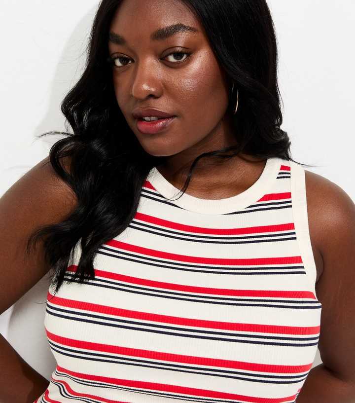 Curves Cream Striped Racerback Vest Top