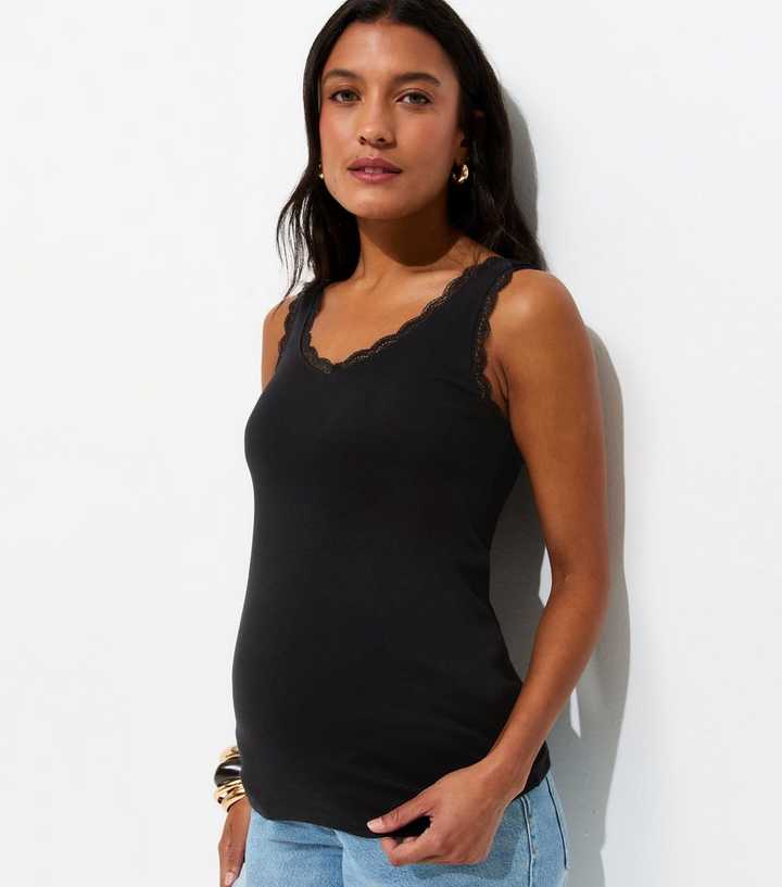 Maternity Black Lace Trim Vest Top