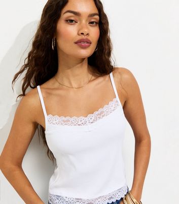 Petite White Lace Trim Cami Top | New Look