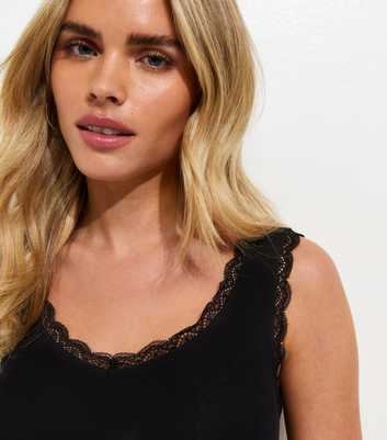 Petite Black Cotton Rich Lace Trim Vest Top