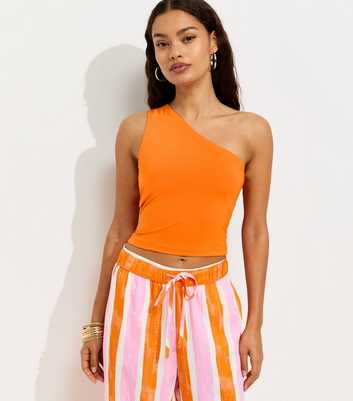 Petite Bright Orange Jersey One Shoulder Top