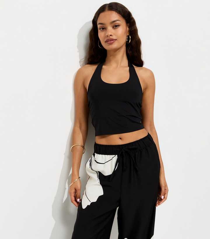 Petite Black Jersey Halter Neck Top