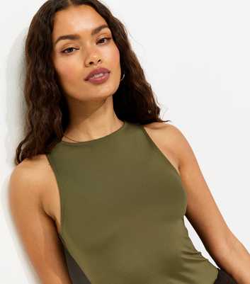 Petite Khaki Sleek Jersey Racer Bodysuit