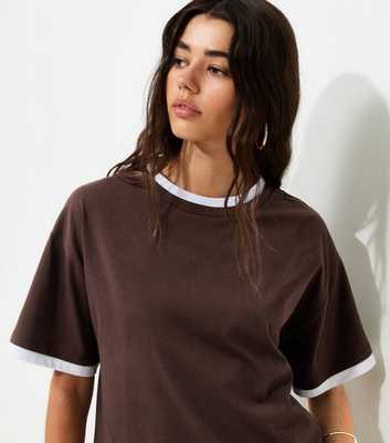 Dark Brown 2-in-1 Short Sleeve Boxy T-Shirt