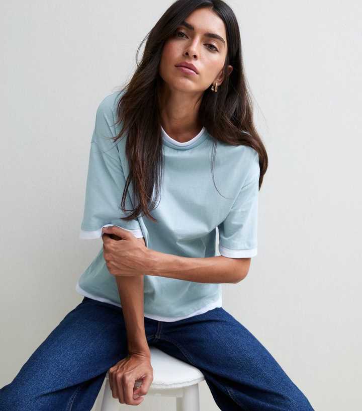 Light Blue 2-in-1 Short Sleeve Boxy T-Shirt