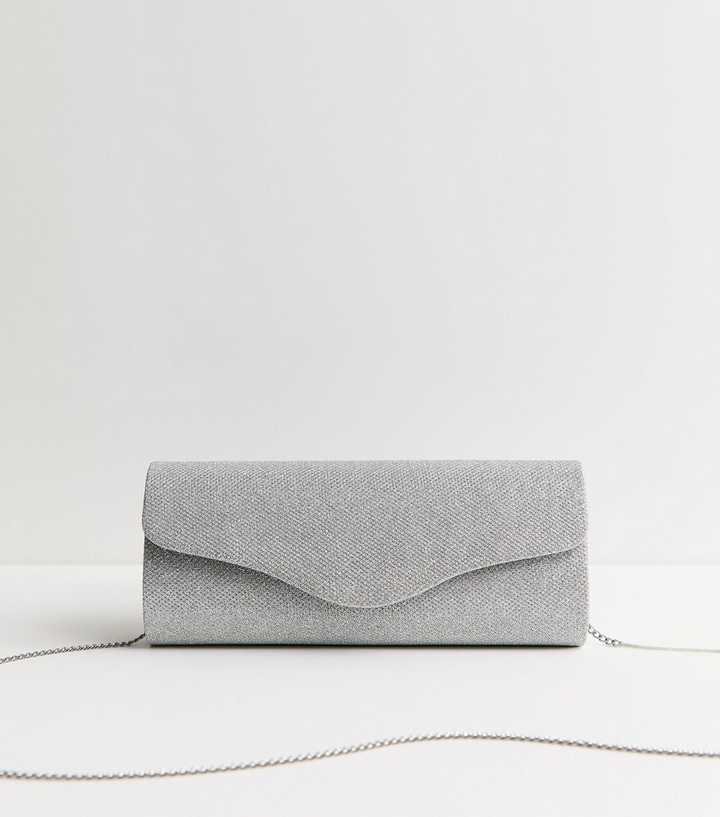 Silver Sparkly Barrel Clutch Bag