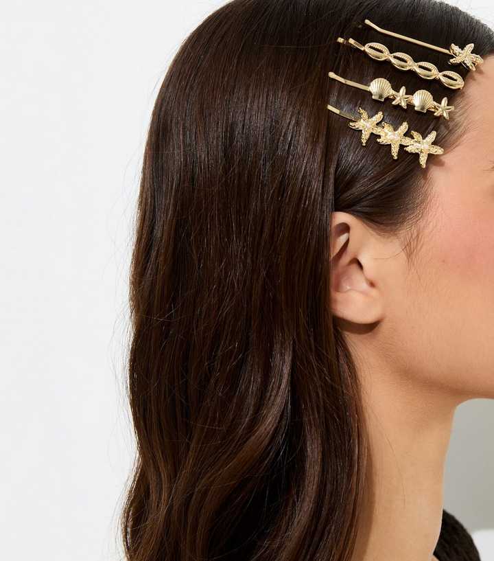Pack of 4 Gold Tone Seashell Slide Hair Clips